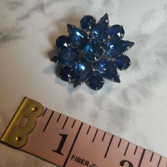 Blue Faux Rhinestone Clip on Earrings - Picture 11 of 11